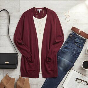 Maurices Burgundy Open-Front Pocket Cardigan -4X